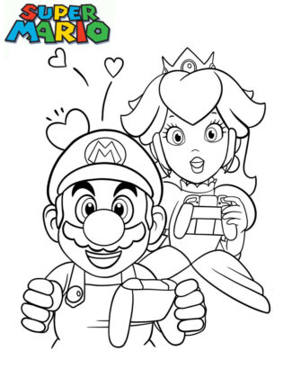 super mario e peach da colorare