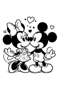 Disegni da colorare topolino e minnie: un disegno romantico di Topolino e Minnie che si tengono per mano, perfetto da stampare e colorare.