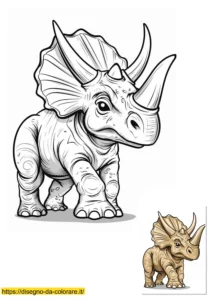 dinosauri da colorare e stampare Dinosauro erbivoro disegno: un triceratopo disegnato con cura, in piedi orgogliosamente su quattro zampe con un'espressione tranquilla.
