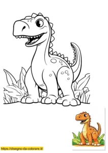 dinosauri da disegnare facili Dinosauri per bambini da colorare: un disegno di dinosauro facile e simpatico con modello a colori incluso per guidare il bambino.