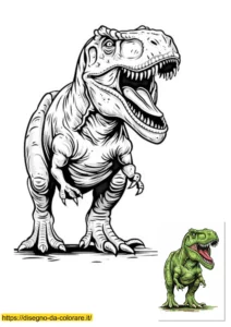 dinosauri realistici da colorare T-Rex da colorare: disegno realistico ricco di dettagli, facile da completare grazie al modello a colori fornito come guida.