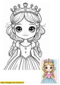 disegni da stampare principesse Principessa da stampare: disegno in stile Kawaii che rappresenta una bella principessa con occhi immensi e una splendida corona piena di gioielli.