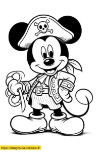 topolino da stampare e colorare Disegno di topolino da colorare: Topolino travestito da pirata, un disegno da stampare perfetto per il divertimento dei bambini.