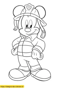 topolino disegno "Topolino disegno semplice: disegno da colorare che rappresenta Topolino in versione pompiere con la sua divisa.