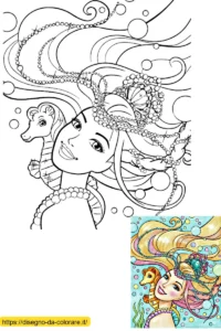 sirena barbie da colorare Un'immagine rara e bella del viso di Barbie sirena. Potete stampare e colorare questo disegno di livello difficile seguendo il modello colorato.