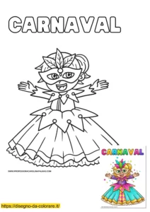 Una piccola principessa tra i disegni da colorare carnevale; indossa una maschera magica, un disegno facile con guida ai colori.
