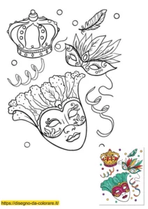 disegni sul carnevale da colorare Atmosfera di Venezia con coriandoli e disegni sul carnevale da colorare; una composizione complessa e artistica con guida colori.