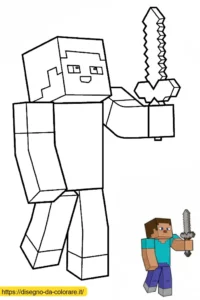 herobrine da colorare Herobrine impugna la sua spada in questo disegno da colorare gratuito, un'immagine del misterioso personaggio di Minecraft pronta da stampare.