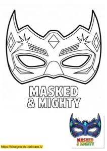 Potente maschere carnevale da colorare con effetto metallico; sfida creativa media per ragazzi, ritagliabile e con guida colore.