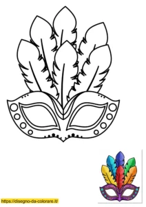 Raffinato design piumato tra le maschere di carnevale da colorare e stampare; facile per ogni età, pronto da ritagliare e usare.