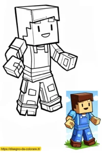 Steve, l'eroe del videogioco Minecraft, ti aspetta in questo disegno da colorare unico, perfetto da stampare per tutti i fan dei mattoncini.