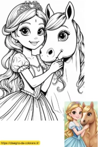 princess barbie Un disegno da stampare di Barbie principessa da piccola. Si trova accanto al suo piccolo cavallo. Un disegno per bambini troppo carino.