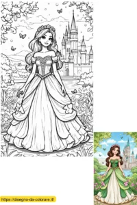 principessa barbie da colorare Un bellissimo disegno da stampare gratuitamente in cui si vede la principessa Barbie in un’ambientazione da favola con una bella foresta e il castello sullo sfondo. Il disegno è accompagnato da un modello colorato.